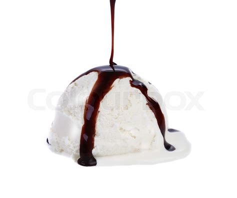 Ice Cream Ball Mit Tropfenden Schokolade Stock Bild Colourbox