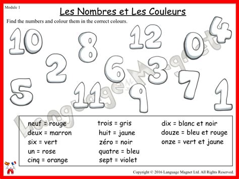 French Numbers And Colours Worksheet
