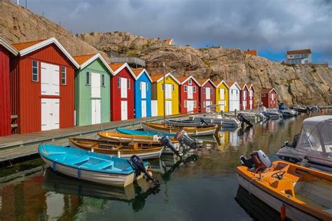 Colorful Houses In Smögen West Coast Of Sweden