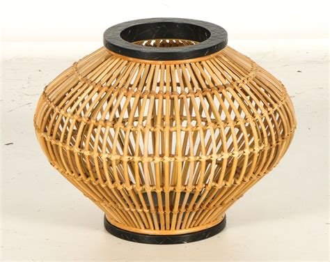 Set Of Three Bamboo And Wood Decorative Vases Ebth