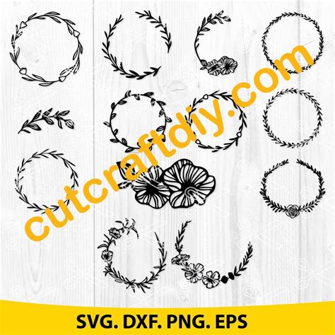 Floral Wreath SVG, EPS, PNG, DXF, Cutting Files - Flower Wreath SVG