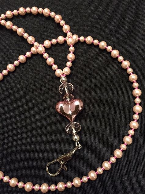 Pearl Lanyard Pink Pearl Lanyard Id Holder By Suzygotbeads