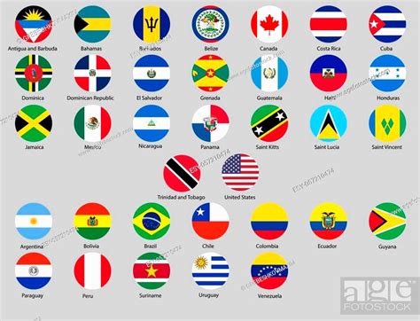 Vector Illustration Of Different Countries Flags Set All Round Flags