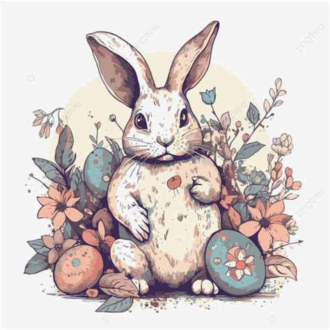 Vintage Easter Bunny Vector Sticker Clipart Large Rabbit Is In The