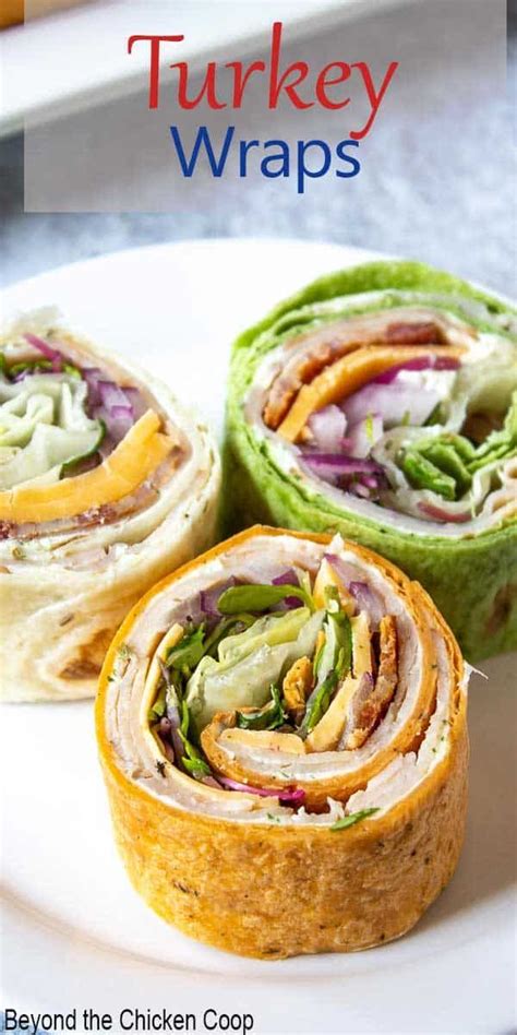 turkey wraps filled with sliced turkey bacon and cheddar cheese slice into small rounds for