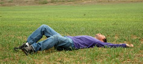 Man On Grass Stock Image Image Of Green Calm Casual 400705