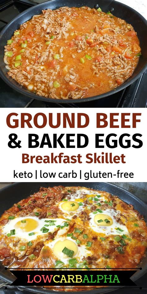 Ground beef is a particularly resilient type of meat to. Keto Ground Beef Baked Eggs Breakfast Skillet | Recipe | Low carb diet recipes, Diet breakfast ...