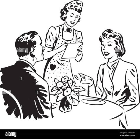 Waitress Taking Order Retro Clipart Illustration Stock Vector Image