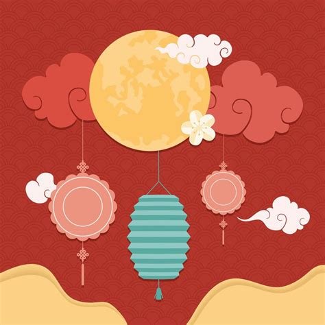 Chinese Moon And Lamps 6164692 Vector Art At Vecteezy