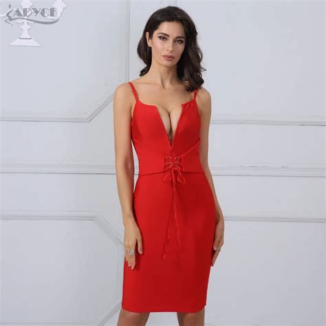 Adyce Summer Bandage Dress Women Sexy V Neck Lace Up Spaghetti Strap Dress Vestidos Verano 2018