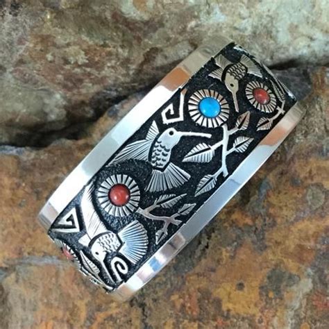 Sterling Silver Hummingbird Bracelet W Turquoise Coral By Philbert