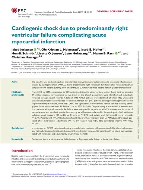 Pdf Cardiogenic Shock Due To Predominantly Right Ventricular Failure