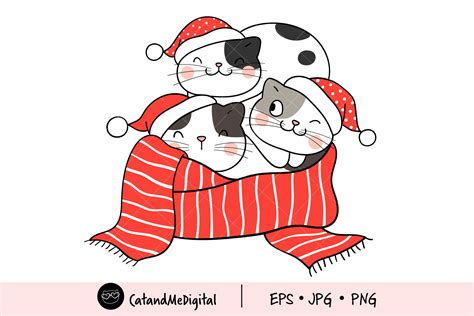 Christmas Cat With Scarf Clipart Graphic By Catandme Creative Fabrica
