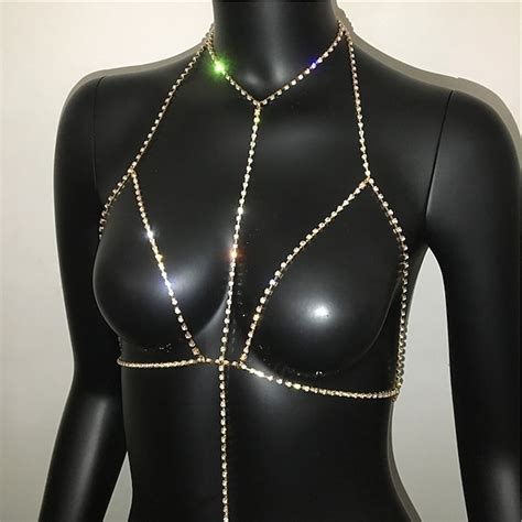 Multilayered Rhinestone Body Chains Long Choker Necklace Crystal