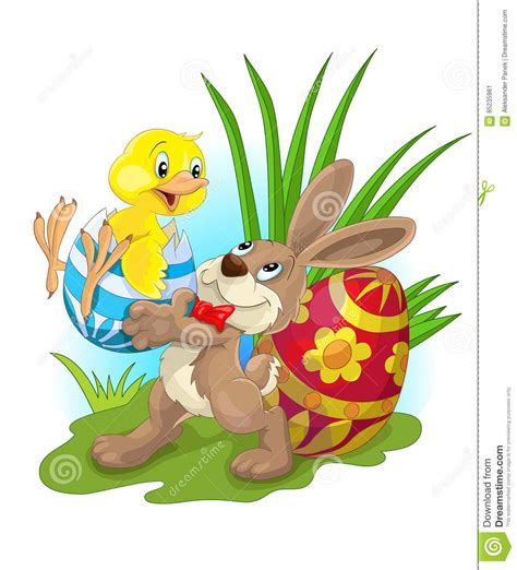 Happy Easter With Chicken And Bunny Stock Vector Illustration Of Eggs