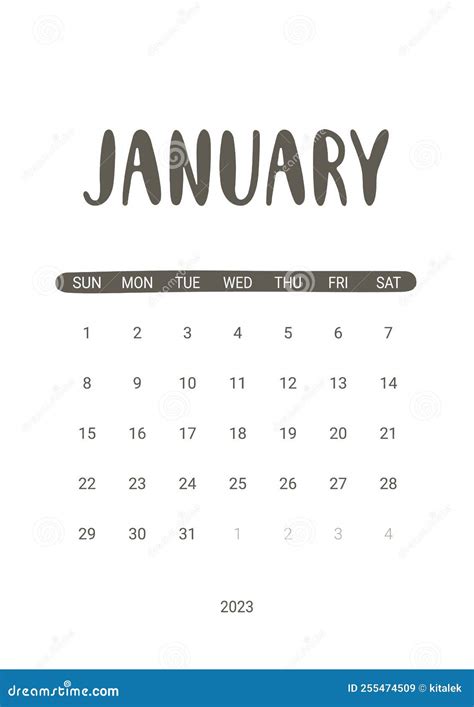 Vector Calendar For January Stationery Design For Printable Stock