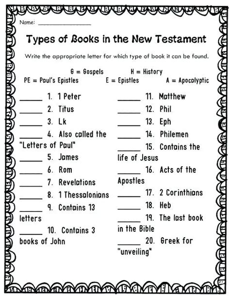 Books Of The Bible Worksheet