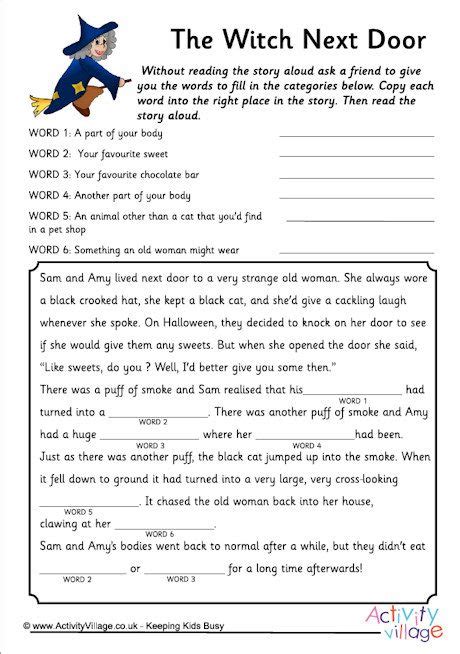 fill   blanks story  witch  door halloween writing