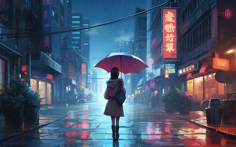 1440x900 Anime Girl Walking In Rain Umbrella 5k 1440x900 Resolution Hd