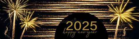 2025 Happy New Year Holiday Greeting Card Banner Panorama Golden Year