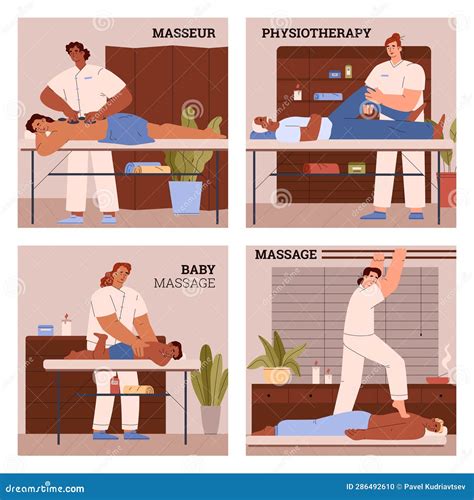 massage therapy and physiotherapy advertising posters set flat vector illustration stock