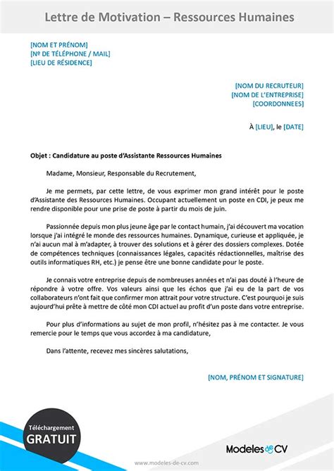 Lettre De Motivation Ressources Humaines Exemple Rh