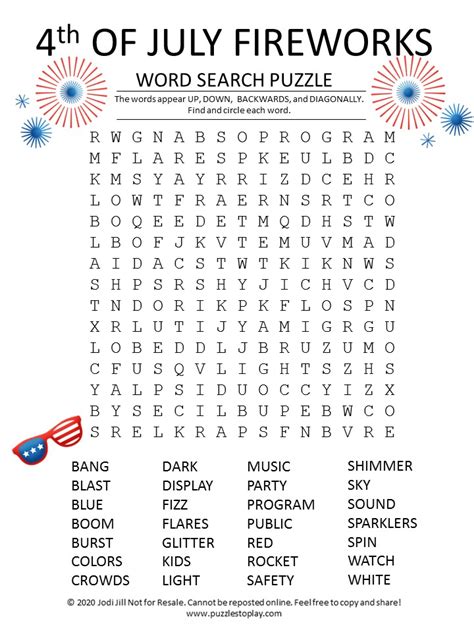 Fourth Of July Word Search Fourth Of July Word Search Printable