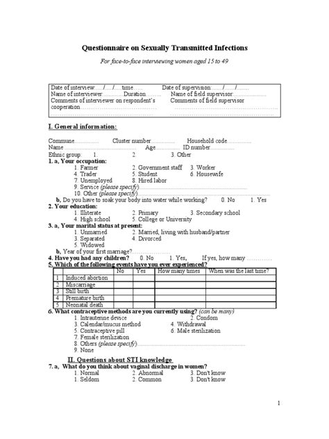 Nursing Research Questionnaire On Sexually Transmitted Infections Sexual Intercourse