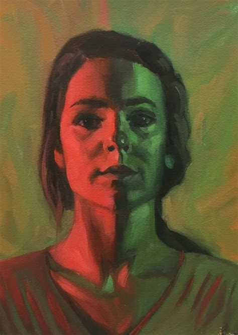 Red Green Complementary Color Portrait 6 Oil On Arches Oil Paper