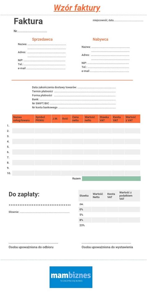Wzór faktury VAT Jak wypełnić fakturę VAT MamBiznes pl