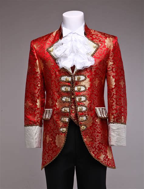 Retro Prince Costume Mens Red Jacquard European Vintage Royal Costume