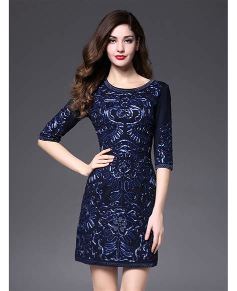 Wedding guest dresses & party dresses. Short Fitted Wedding Guest Dress Navy Blue With Sleeves ...