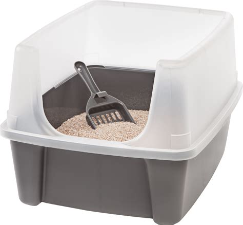 Iris Usa Open Top Cat Litter Box With Shield And Scoop Dark Gray