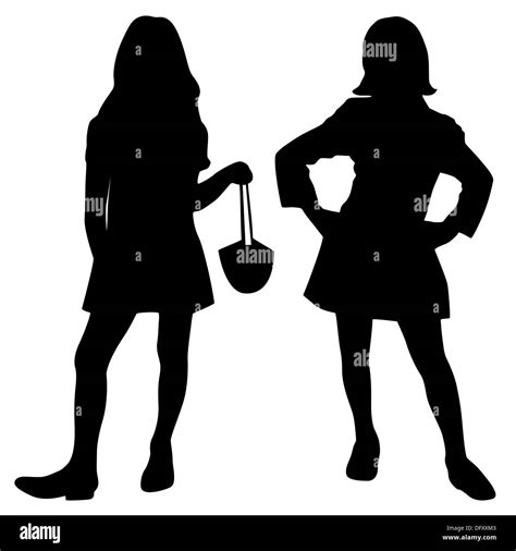 Silhouettes Of Two Fashion Girls Stock Photo Alamy