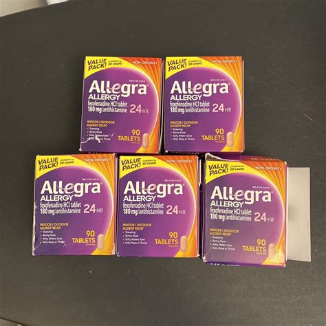 Lot 5 Allegra Adult 24 Hr Allergy Tablets 180mg 90 Tablets Exp 042025