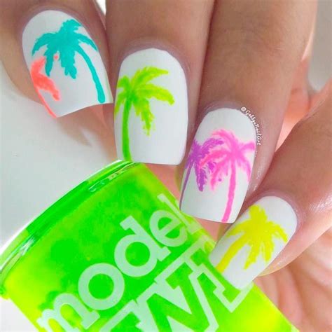 Neon On White Tropical Nails
