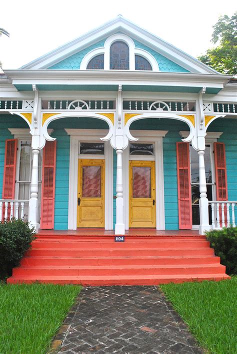 Yellow Turqouise Coral New Orleans Homes Exterior House Colors