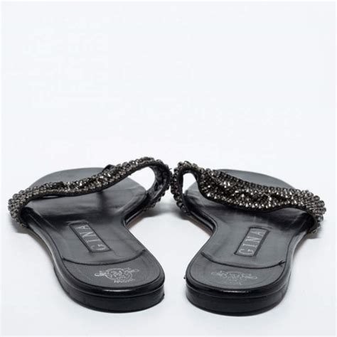 Gina Black Patent Crystal Embellished Sandals Size 385 Gina The Luxury Closet
