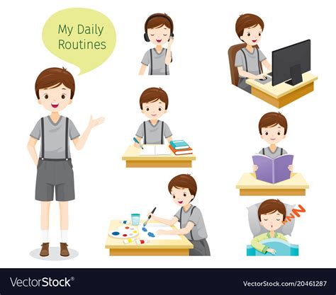 Daily Routines Of Boy Royalty Free Vector Image