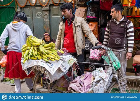 Kathmandu Nepal November 17 2018 Fruit Seller On A Bicycle Sells Bananas On The Kathmandu
