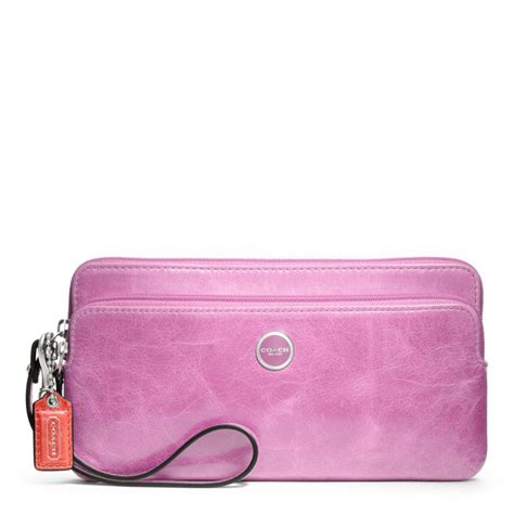 Coach Poppy Leather Double Zip Wallet In Purple Svlilac Rose Lyst