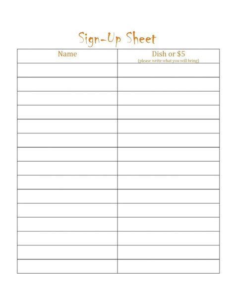 Blank Sign Up Sheet Printable
