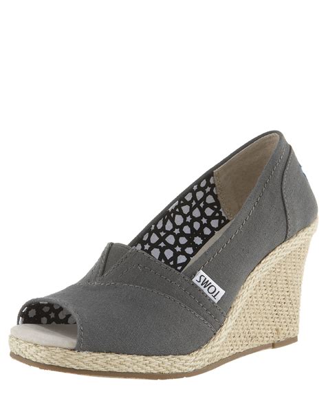 Toms Canvas Espadrille Wedge In Black Gray Lyst