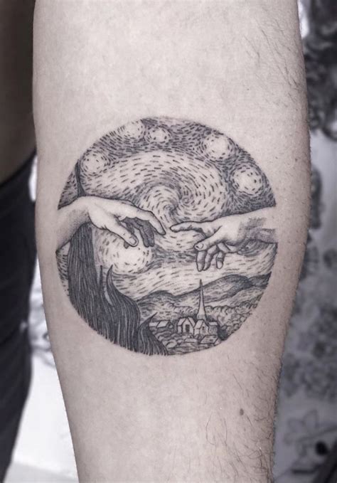 La Noche Estrellada De Van Gogh Y Las Manos De La Creación De Adan Tatuaje De Noche Estrellada