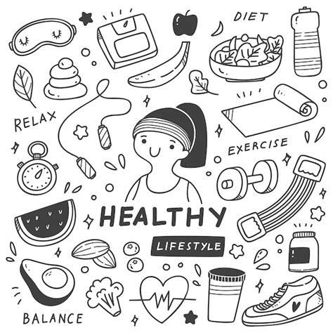 Premium Vector Set Of Healthy Lifestyle In Doodle Style Illustration