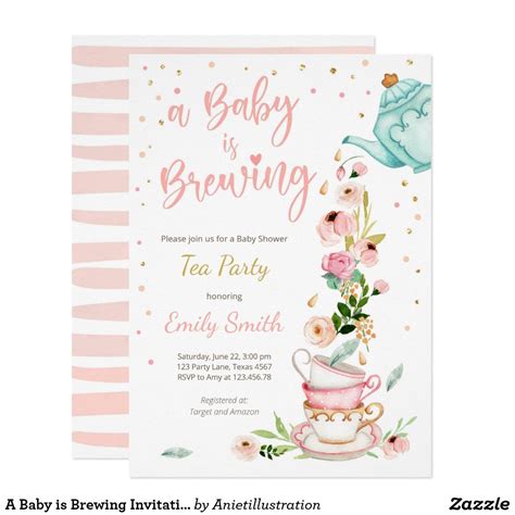 A Baby Is Brewing Invitation Tea Party Baby Shower Tea Themed Party