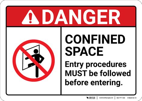 Danger Confined Space Entry Procedures Must Be Followed Ansi Wall
