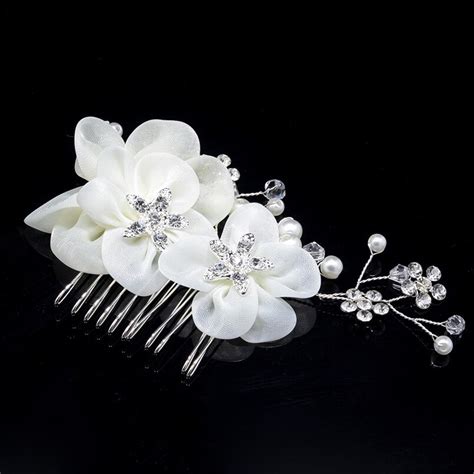 Rhinestone Pearl White Flower Hair Combs Wedding Bride Fashion Style Hair Care Styling Hair