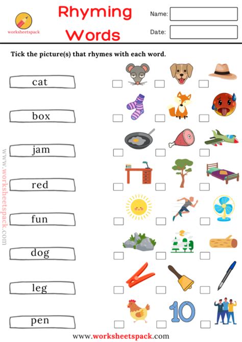 16 Free Rhyming Words Worksheets Pdf For Kids Worksheetspack
