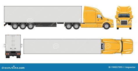 Realistic Semi Trailer Truck Vector Illustration Side Front Back Top